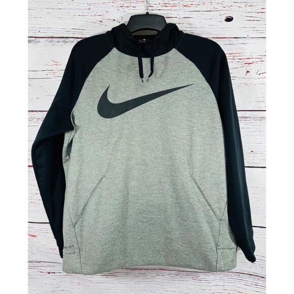 Nike Dri-Fit Gray & Black Pullover Hoodie Sweatshirt L - Picture 2 of 8
